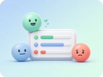 Positive, neutral, and negative sentiment faces around a comment summary.